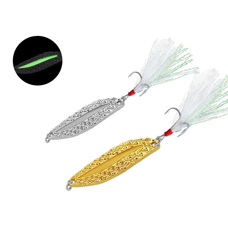 30/20/10pcs Metal Luminous Spinner Spoon Fishing Lures 5g-20g Night Tackle Sequins Bait Noise Paillette With Feather Hook Pesca