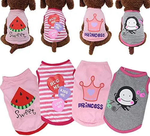 

4PCS Dog Clothes for Small Dogs Girl Yorkie Chiuahaha Shih tzu Cute Puppy Clothes Shirt Pet Clothing Doggy Female Apparel,