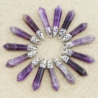 selling natural stone amethyst hexagonal pillar necklaces pendants charms fashion jewelry making wholesale 24 pcs free shipping