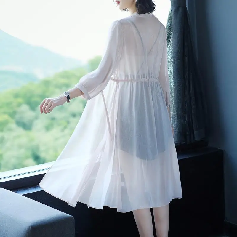 

Chiffon Thin Coat Loose Female Clothes Cardigan White Sun-protective Women Jacket Summer Loose Sleeve Long Cardigan Coat A215