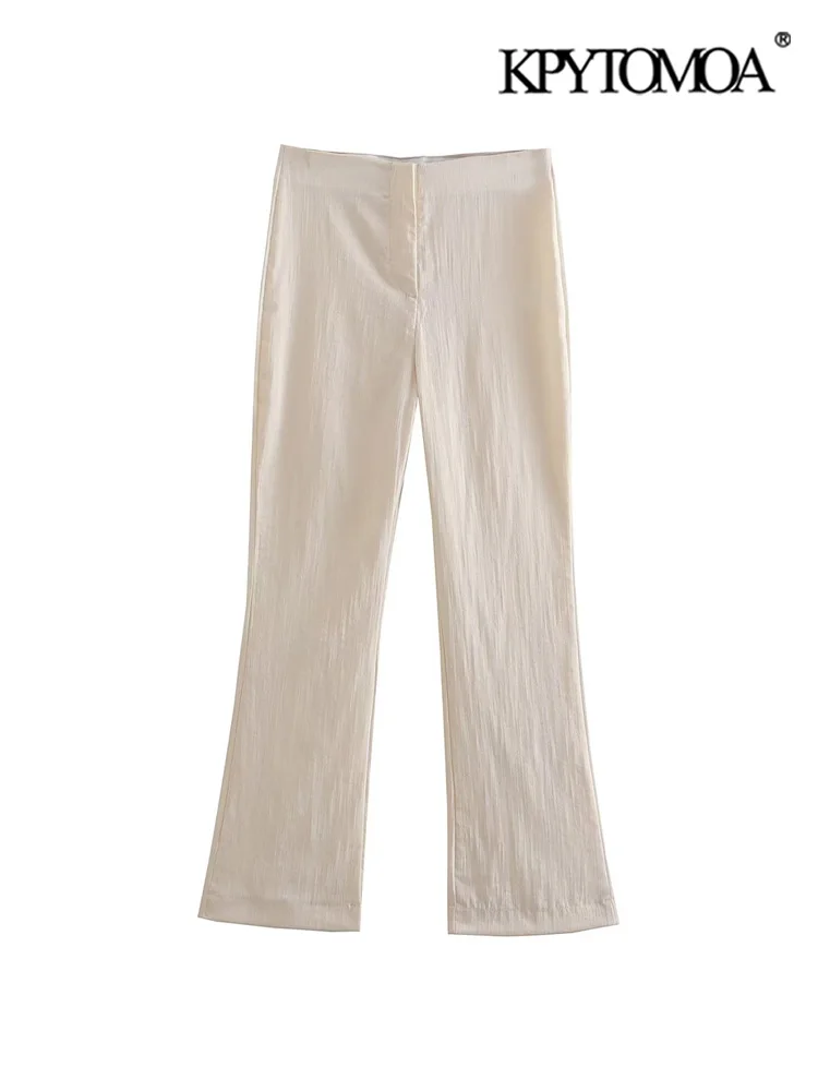 

KPYTOMOA Женская модная офисная одежда расклешенные брюки винтажные женские брюки с высокой эластичной талией на молнии