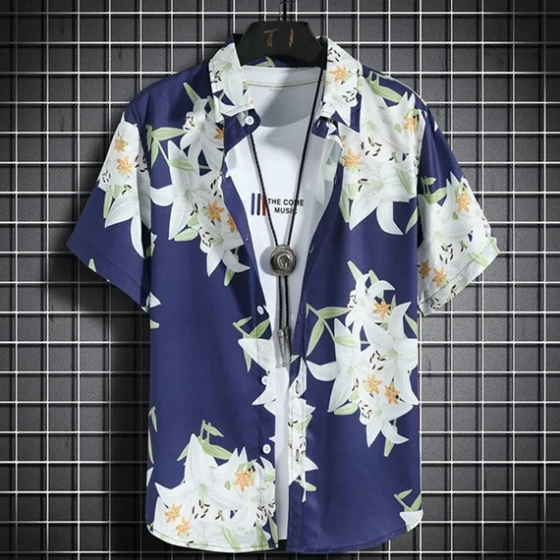 

Fashion men's Hawaiian shirt, men's high-quality casual color print large size S-5XL casual cardigan shirt