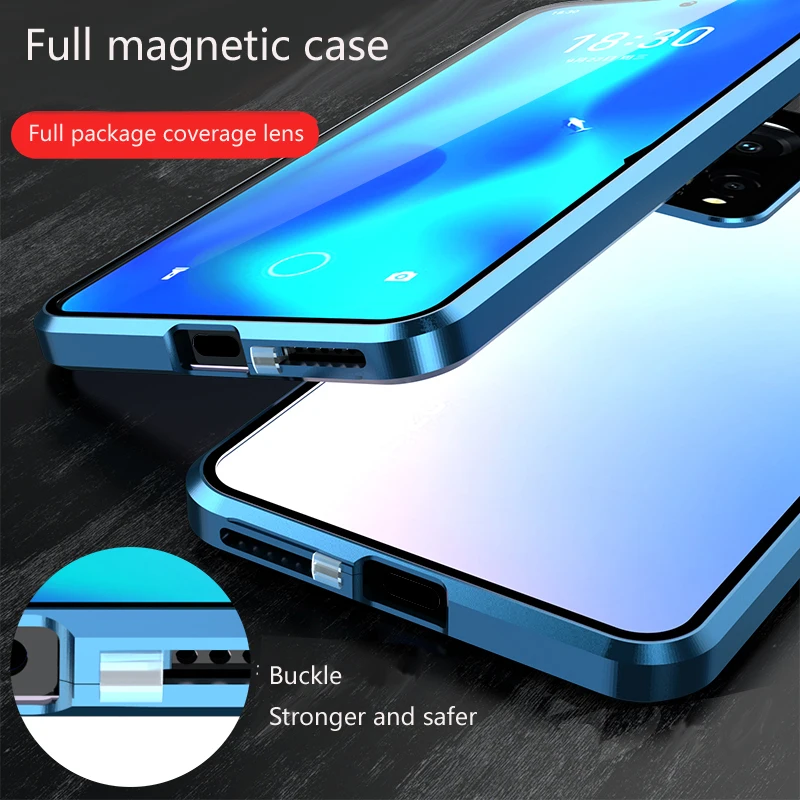 

Metal Double Sided Glass Snap Lock Case 360 Full Protection For Meizu 18 Pro 18S Pro 18X 18S Lens Protection Cover Phone Case