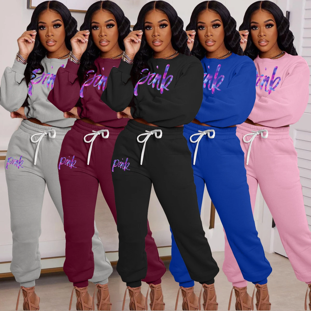 

2022 Casual Two-Piece Suits Fashion Love Jesus Printed Outfits Long Sleeve Sweatshirts Pullovers Pants Sportswear for Women