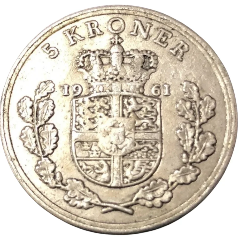 1961 дания 5 крон-фредерик IX посеребренная монета копия