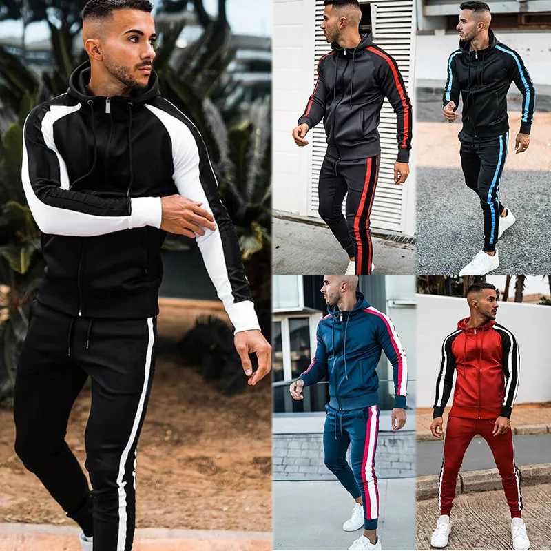 

Autumn new men's casual sports suit youth Korean fashion trend hooded hit color baseball uniform M-3XL