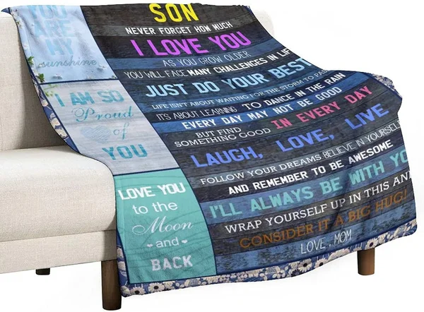 

Mother's Blanket for Son,Flannel Blanket for Son's Birthday, Christmas, Valentine's Day, Graduation, Anniversary