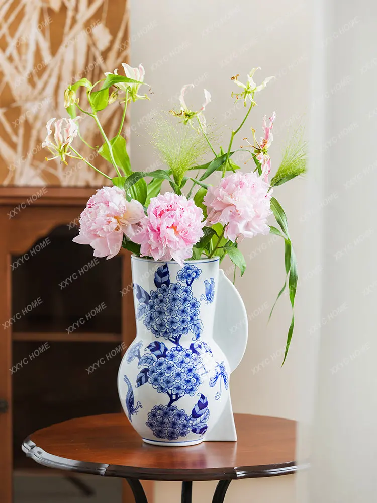 

Cottage Ceramic Vase Living Room TV Cabinet Entrance Decoration Blue and White Porcelain Vase New Chinese Style Home Flowert