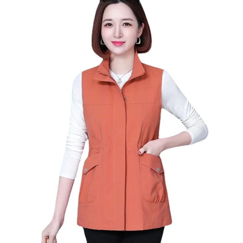 

Fashion Slim Waist Women's Vest Solid Lapel Classic Oversize Sleeveless Jacket 2023 Spring Autumn Big Pocket Mom's Tops