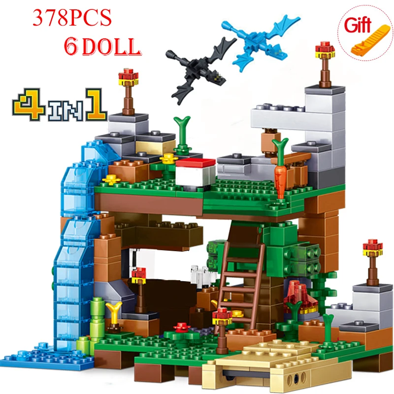

4 в 1 Ocelot домик на дереве майнкрафт, строительные блоки, наборы со Стивом, фигурки героев, совместимые с моим миром, детские игрушки