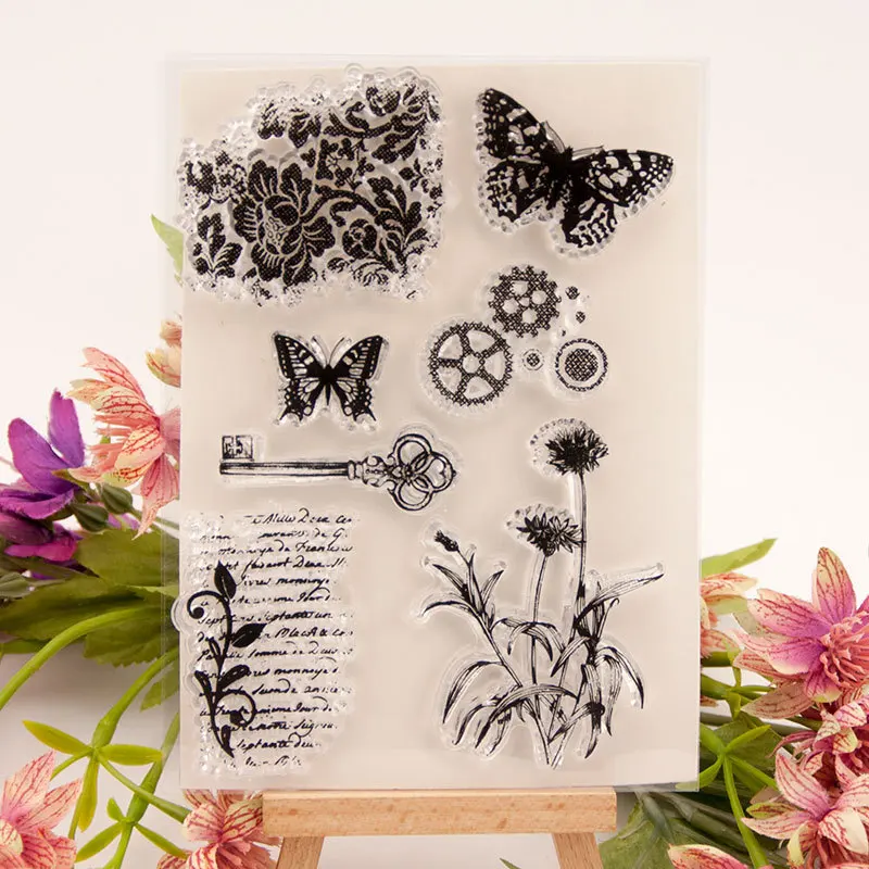 

Butterfly Fresh Flower Transparent Stamps Scrapbook Paper Transparent Clear Handmade Decoration Gifts Rubber Stamp DIY Craft