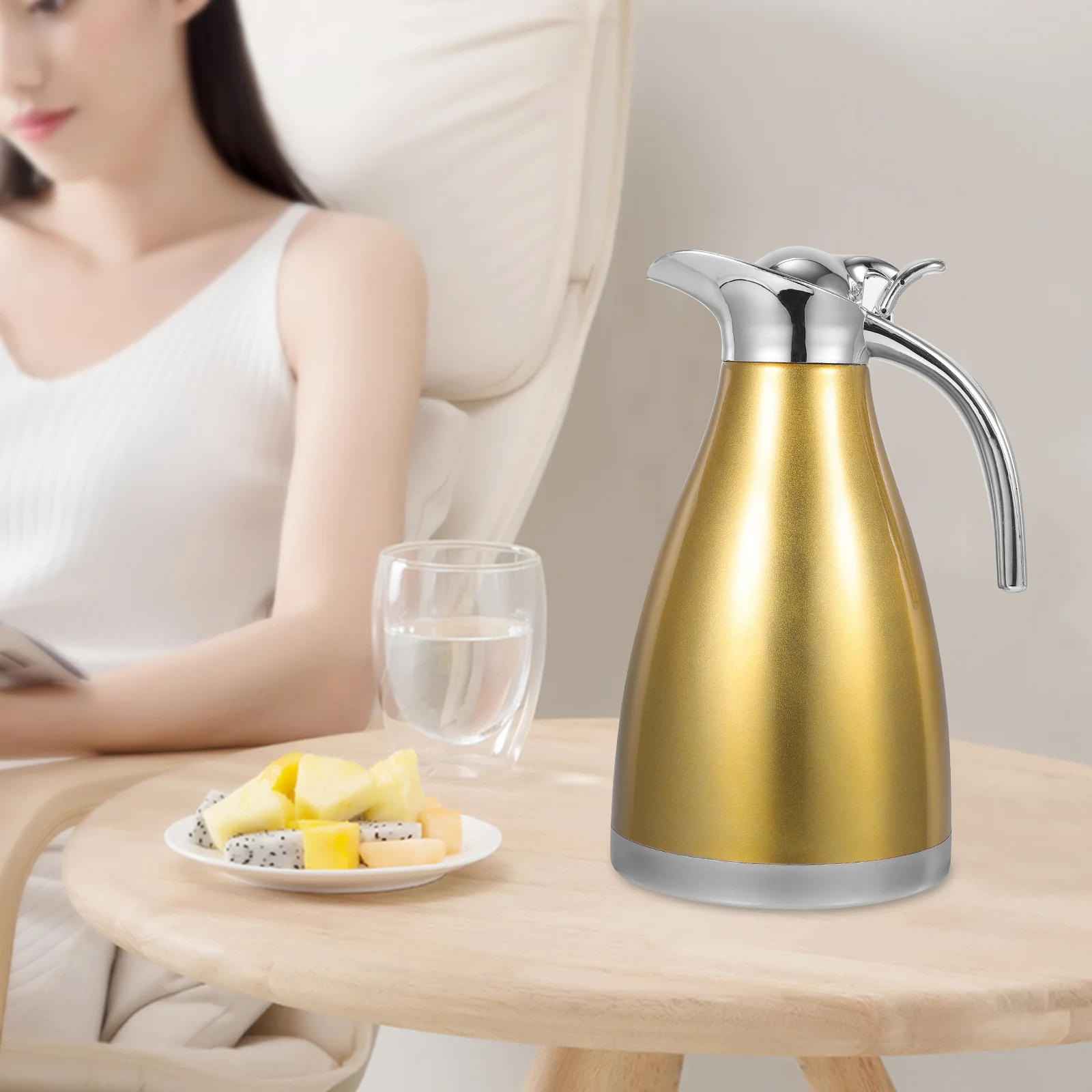 

Stainless Steel Iced Tea Pitcher Heat- Resistant Large Water Pitcher with Lid Beverage Carafe for Home Restaurant ( Coffee Pot