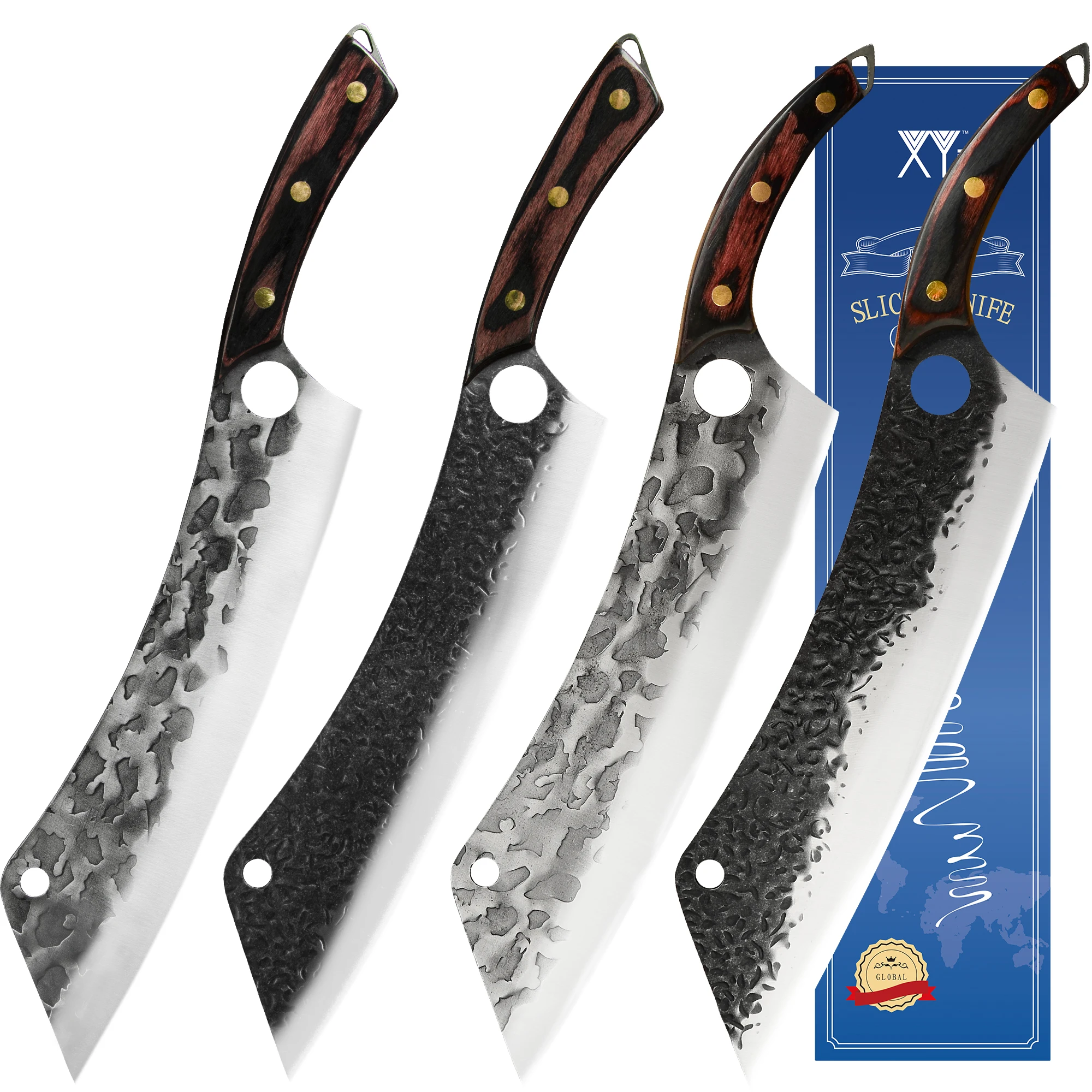 

XYj 12.5 Inch Sharp Slicing Knives Set Stainless Steel 4 Pieces Wood Handle Kitchen Knives Set Vegetables Slicer Cutlery Tools