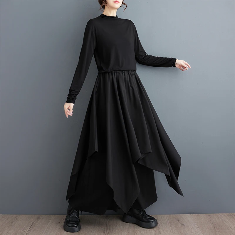 Женские широкие брюки с высокой талией #2963 женские ассиметричные разрезом