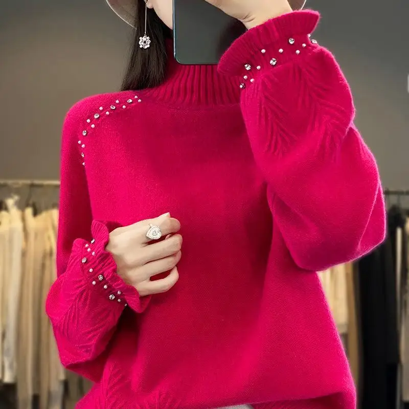 Dimanaf 2024 зимние свитера осенние женские однотонные водолазки с принтом летучей