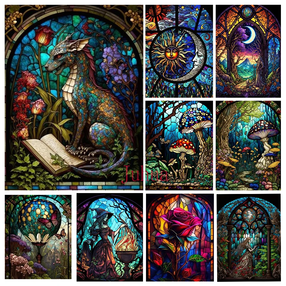 

5D Full Diamond Painting Fantasy Mushroom Stained Glass Diy Embroidery New 2023 Mosaic Picture Home Decor Craft Hobbies Art