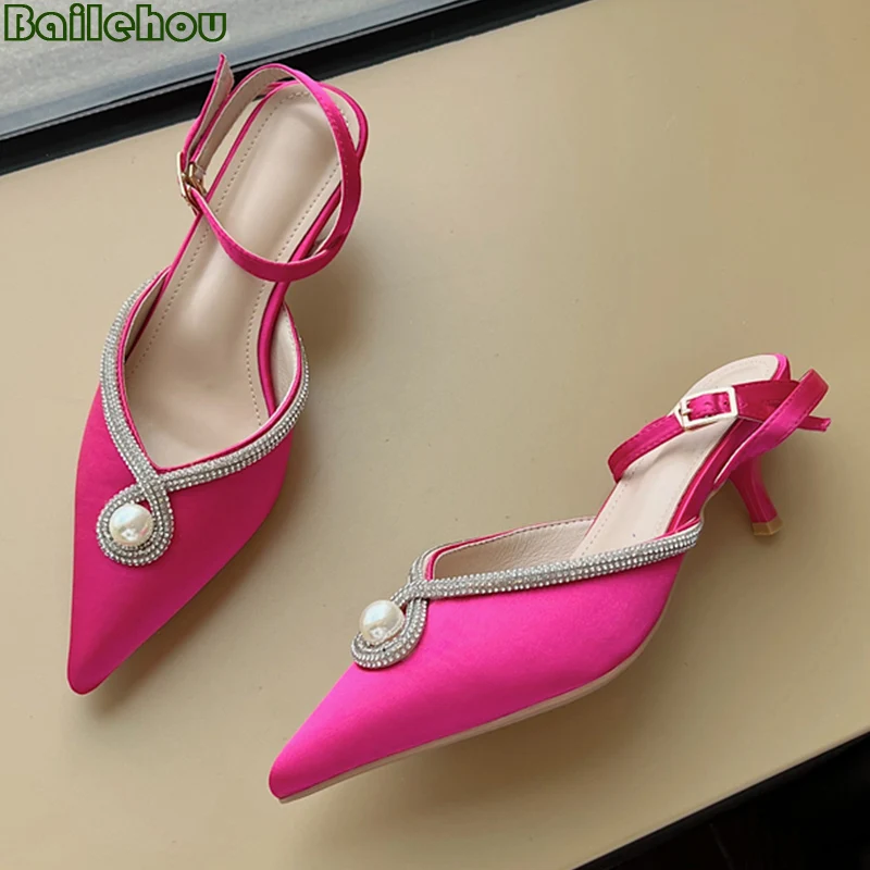 

Туфли-лодочки женские для вечерние, шелковые сандалии на тонком высоком каблуке, заостренный носок, без задника, 2022