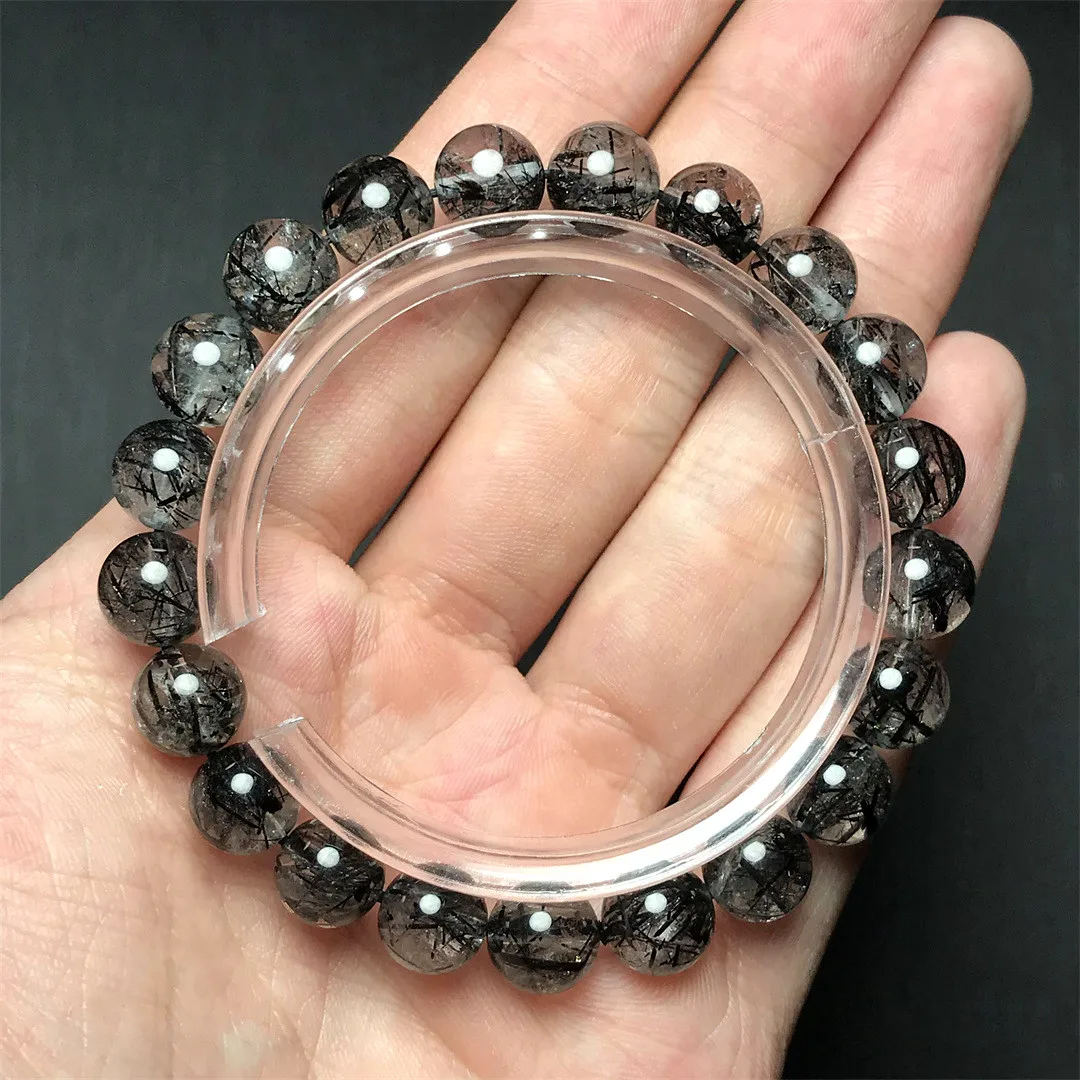 

9mm Natural Black Rutilated Quartz Bracelet Jewelry For Women Lady Men Healing Reiki Gift Crystal Round Beads Strands AAAAA