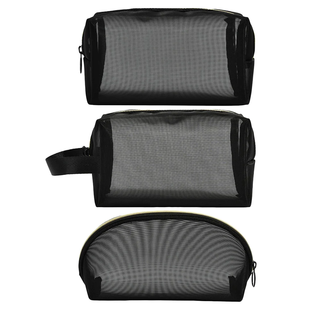 

3PCS Transparent Net Yarn Makeup Bag Transparent Net Yarn Cosmetic Bag Travel Wash Bag for Travel Trip