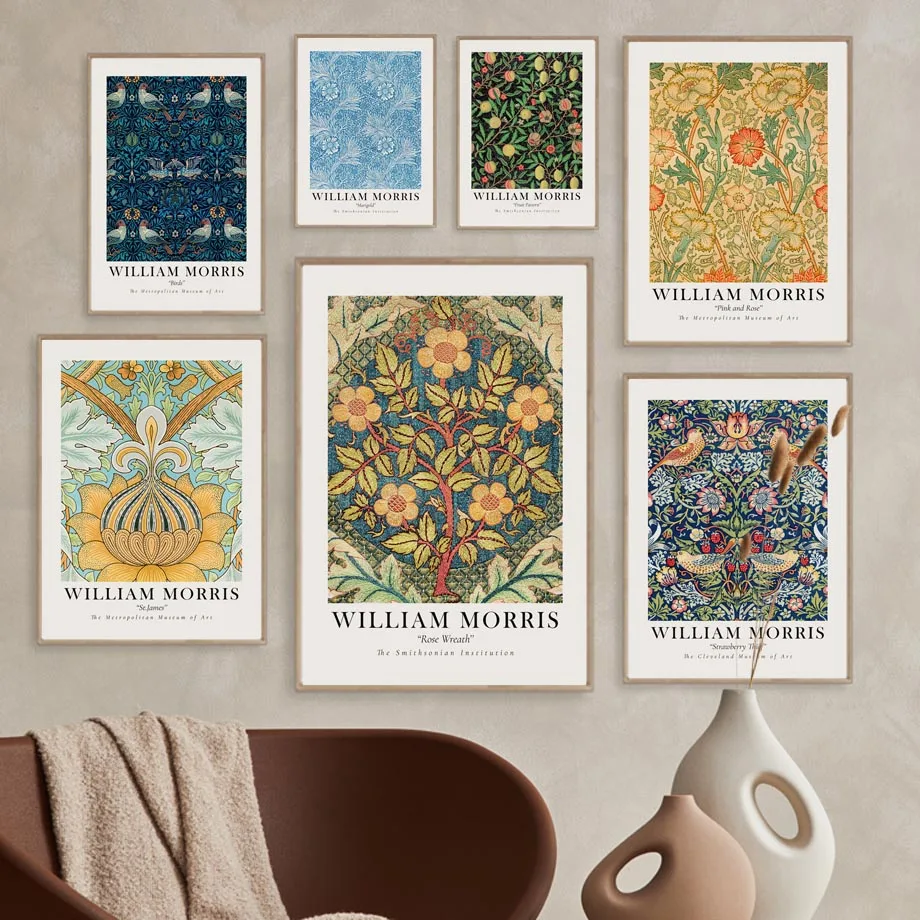 Вильям Моррис венок розы вышивка крестиком узор настенный художественный принт