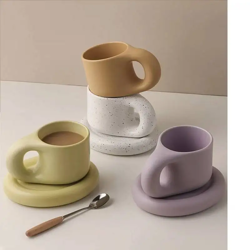 

Creative Colorful Fat Ceramics Mugs with Saucer Coffee Mug Milk Tea Office Cups Drinkware The Best Birthday Gift for Friends