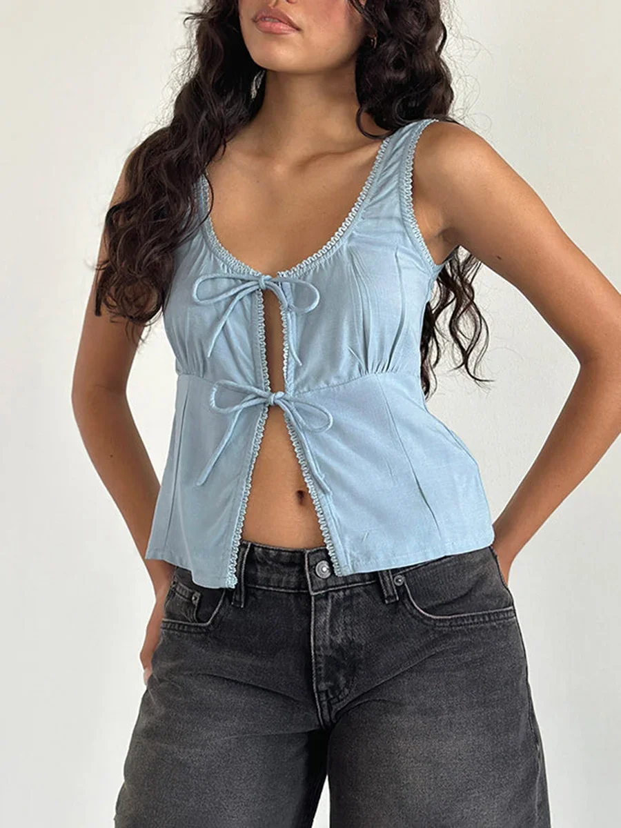 Женские майки с завязкой спереди однотонный укороченный жилет без рукавов