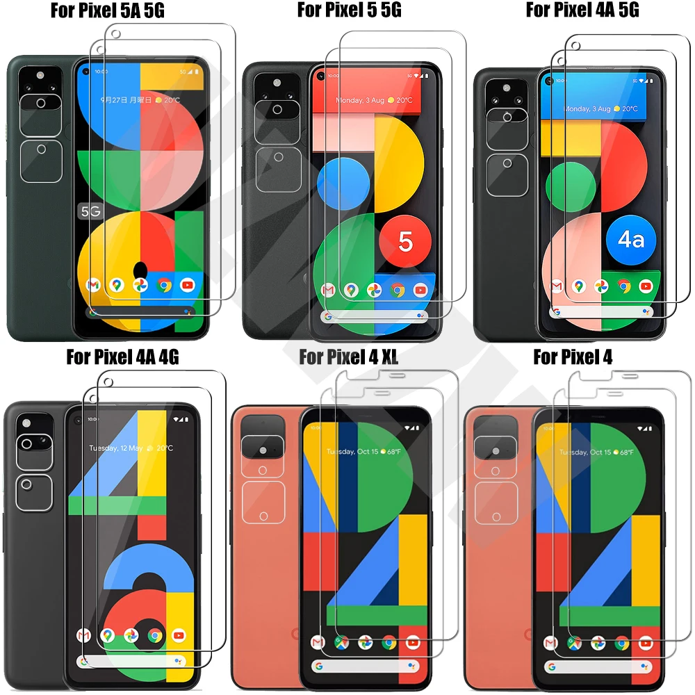 4 in 1 For Google Pixel 7 6 6A 5 4A 5A 5G 4 XL 4XL (2pcs) Tempered Glass Screen Protectors & (2pcs) Camera Lens Protective Film