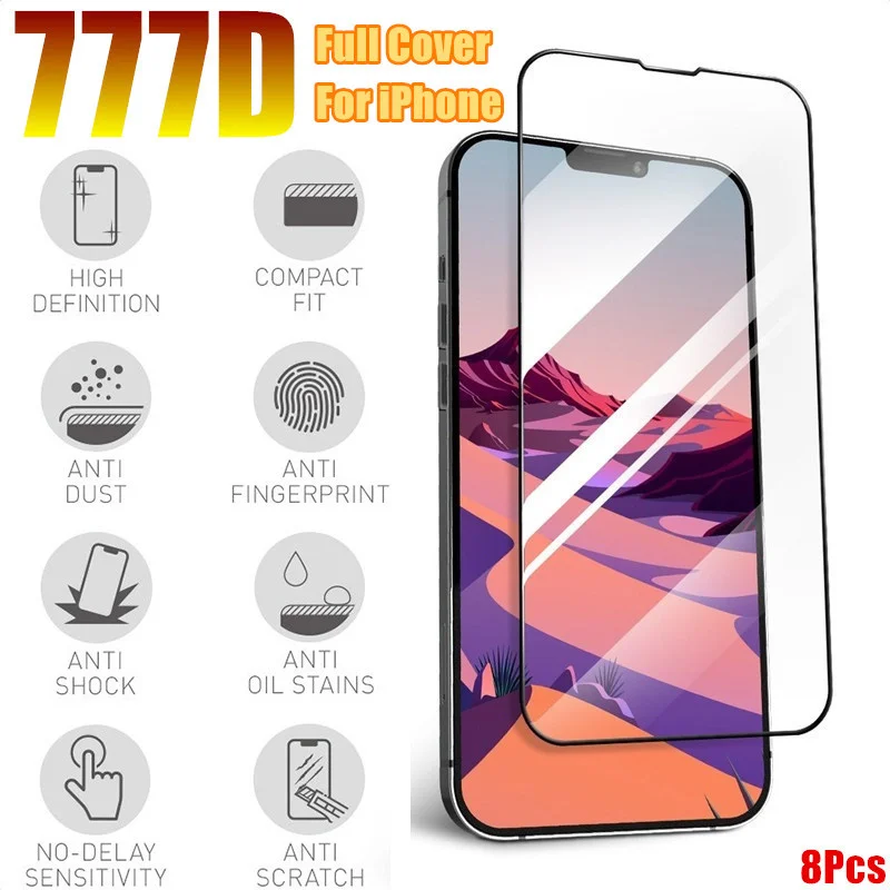 777D Screen Protector Tempered Glass On the For iPhone 13 12 11 Pro Max Mini Full Cover For iPhone X XR XS MAX 7 8 Plus SE 2020