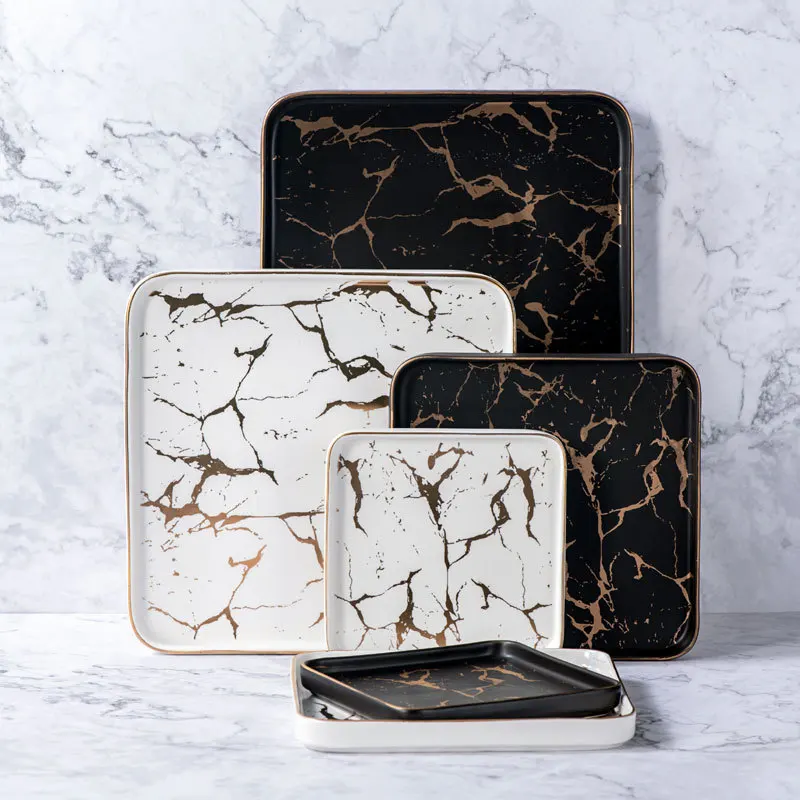 

Creative Steak Square Tableware Set Marble Western Dish Ceramic Dish Plate Dish Sushi Desserts Tray