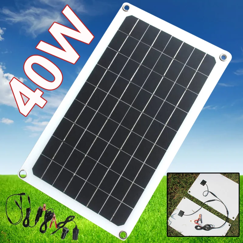 

Комплект солнечной панели 40 Вт 18 в, монокристаллическая портативная уличная солнечная батарея для автомобиля, корабля, кемпинга, пешего тур...