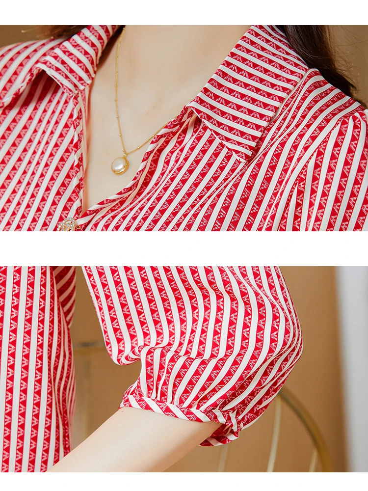 Женская шифоновая блузка в полоску с V-образным вырезом