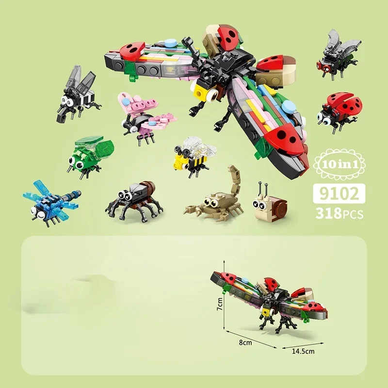 MOC насекомое животное парк динозавр мультфильм бабочка мини модель строительные