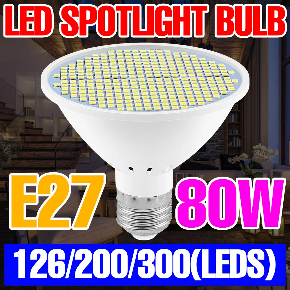 

220V LED Spotlight Bulb E27 Lamp 110V Ceiling Light 30W 50W 80W Lampada Warm White Led Chandeliers No Flicker Bombillas For Home