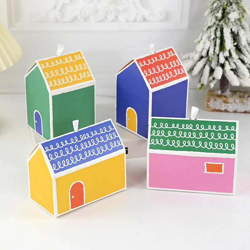 

5pcs Colorful House Shaped Candy Box Kraft Paper Christmas Gift Packaging Boxes Wedding Favors Birthday Party Decoration Supplie