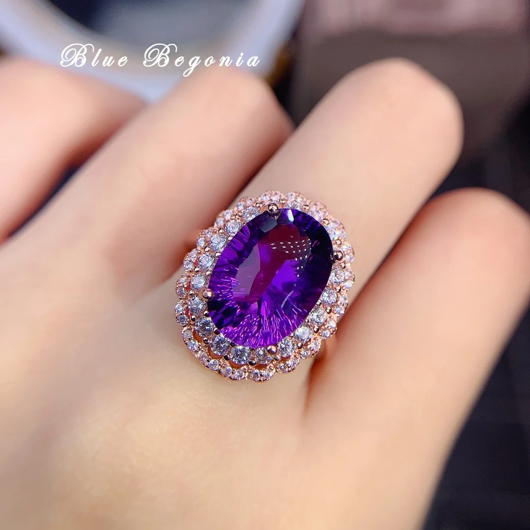 

Big Natural Amethyst Ring 10*14MM Gemstone Fine Jewelry for Women Anniversary Gift 925 Sterling Silver