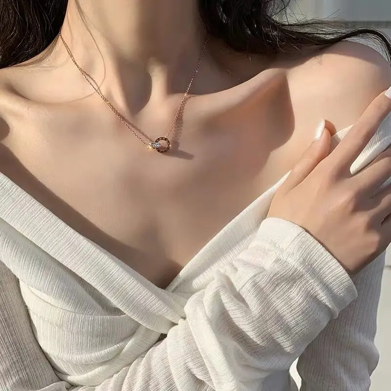 

Fashion Stainless Steel Crystal Necklace For Women Silver Cubic Zirconia Chain Necklace Korean Trend Female Jewelry Collar