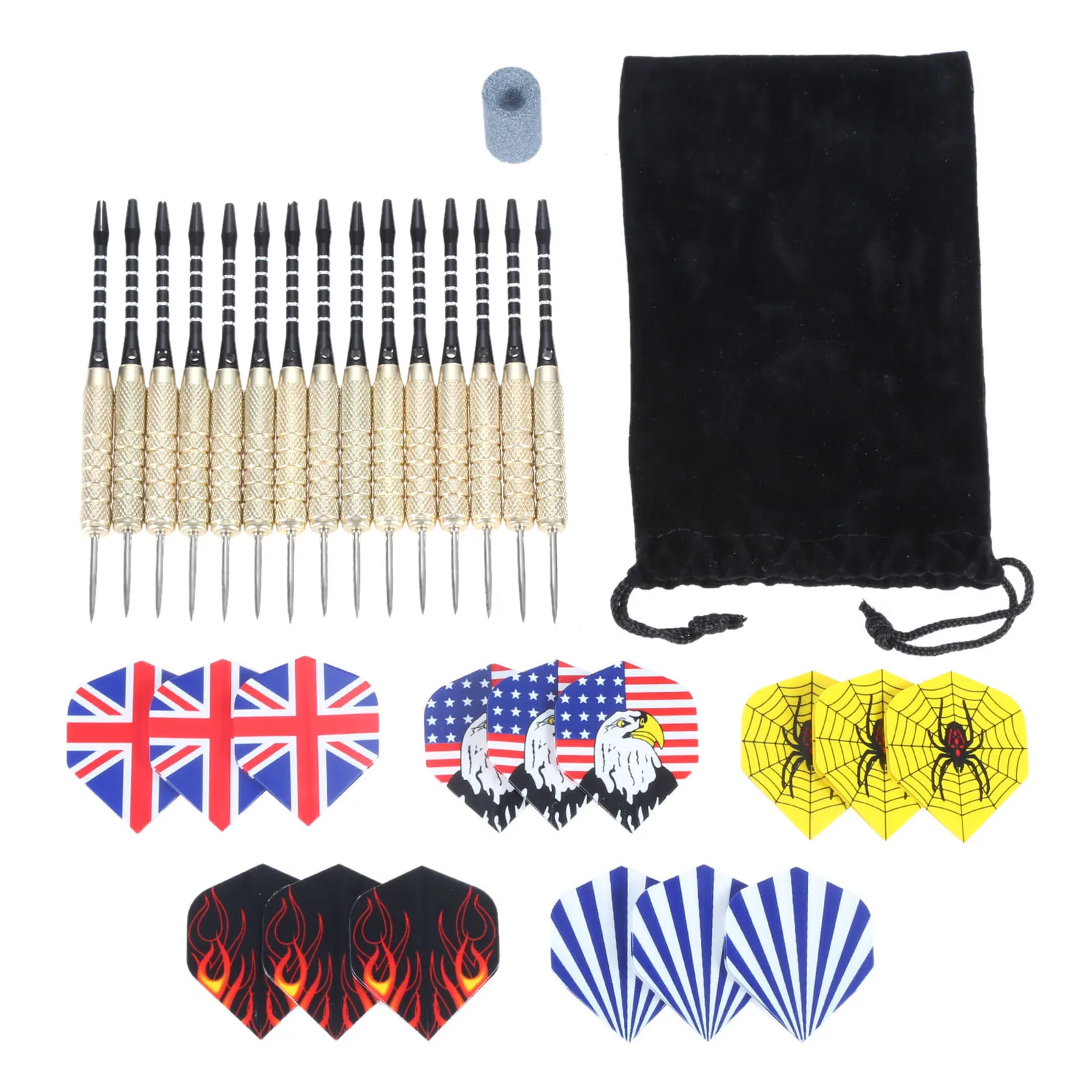 

15 Pcs 18g Steel Darts Steel Tip Darts Set with 5 Style Flights, Aluminum Shafts, Brass Barrel, Dart Sharpener and Storage Box