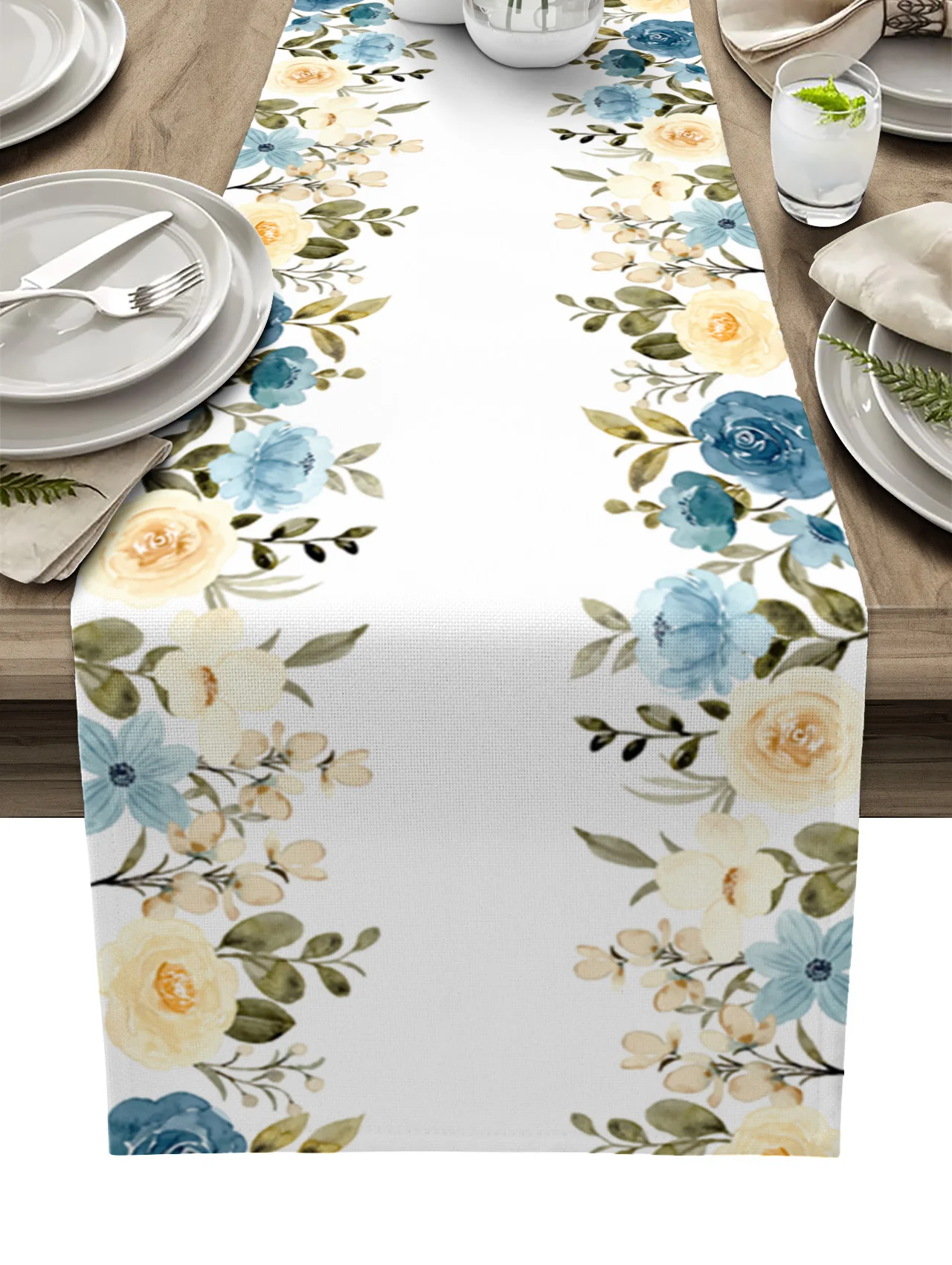 

Spring Watercolor Flowers Table Runner luxury Kitchen Dinner Table Cover Wedding Party Decor Cotton Linen Tablecloth