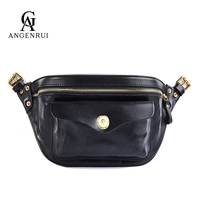 ANGENGRUI•Luxury Men's Bag First Layer Cowhide Vegetable Tanned Leather Bag Fashion Men's Chest Bag Motorcycle Messenger Bag