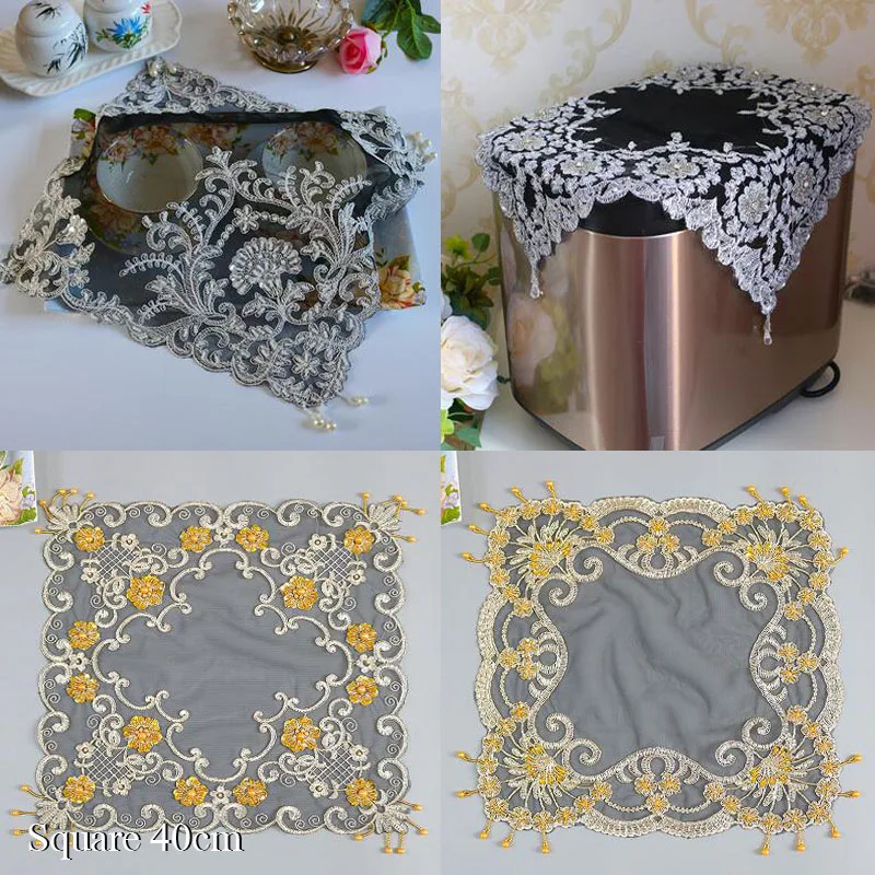 

TOP lace black beads mesh table place mat pad cloth embroidery cup doily coaster Christmas placemat wedding kitchen Accessory