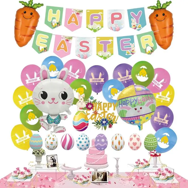 

Easter Theme Party Decorations 29pcs Latex & Aluminum Foil Easter Balloons Assorted Balloons With Bunny Carrot Easter Egg Shapes