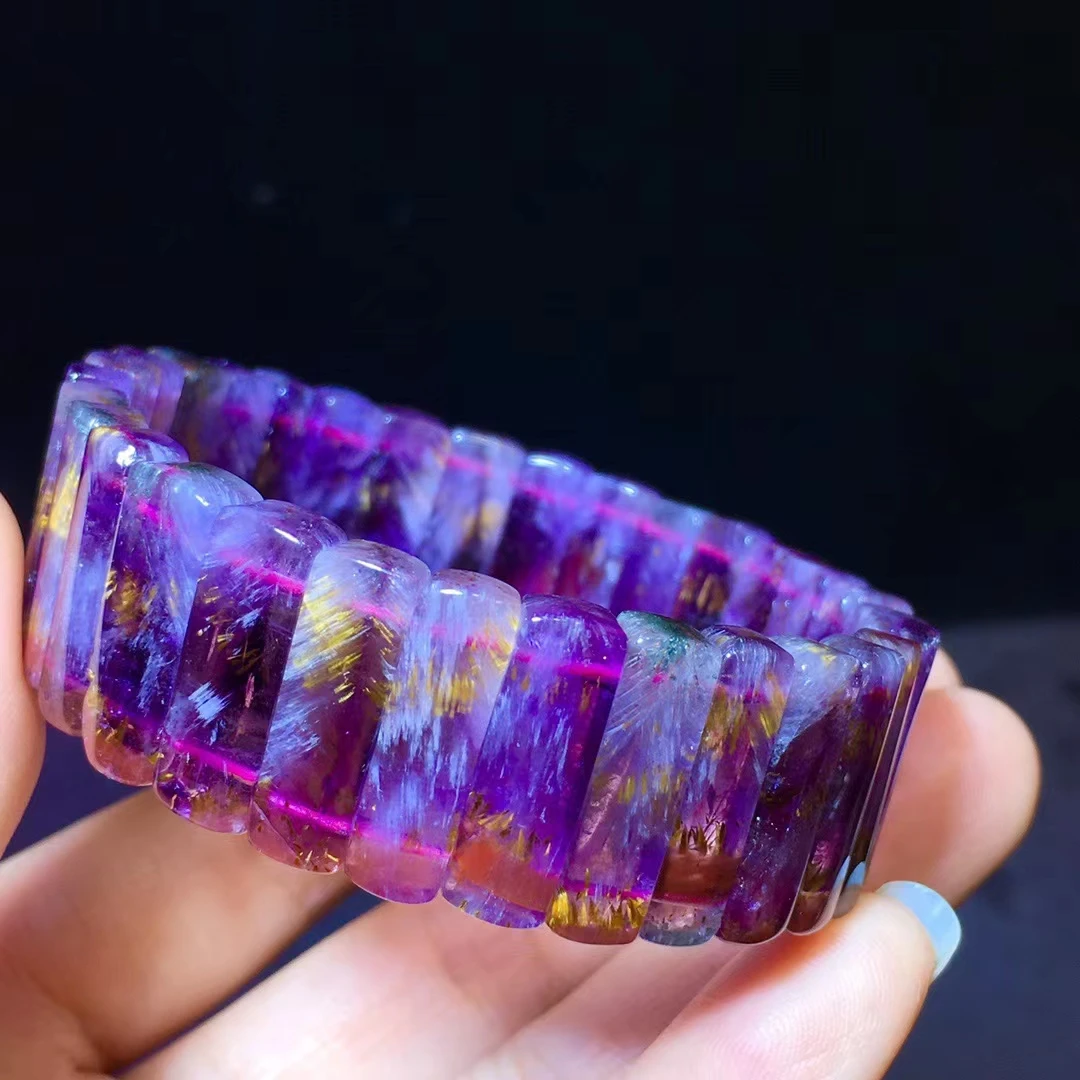 

Натуральный Красный какоксенит 23 Золотой рутилированный кварцевый браслет 20/5, 5 мм прозрачный прямоугольный браслет с бусинами для женщин ...