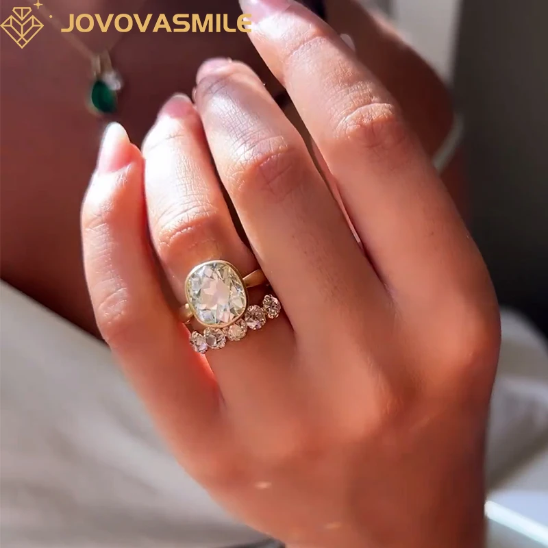 JOVOVASMILE Moissanite 18k Real Gold Ring 6carat Old Mine Cut Bezel Setting Amazing Symmetry Fashion Jewelry For Women Accessori