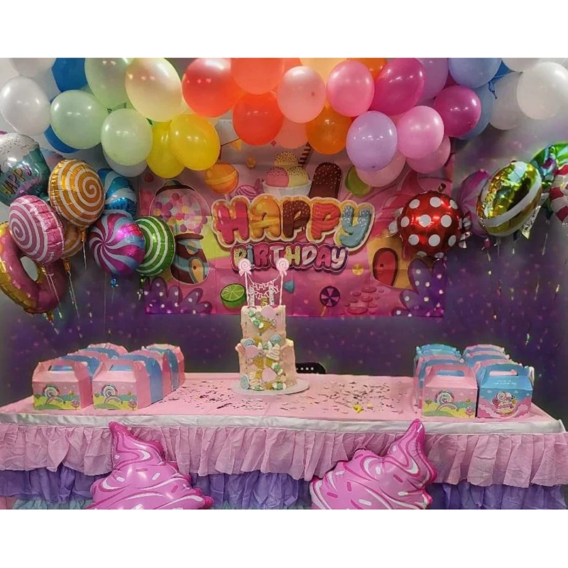Candyland День Рождения Вечеринка настенный баннер фотобудка декорации пончик