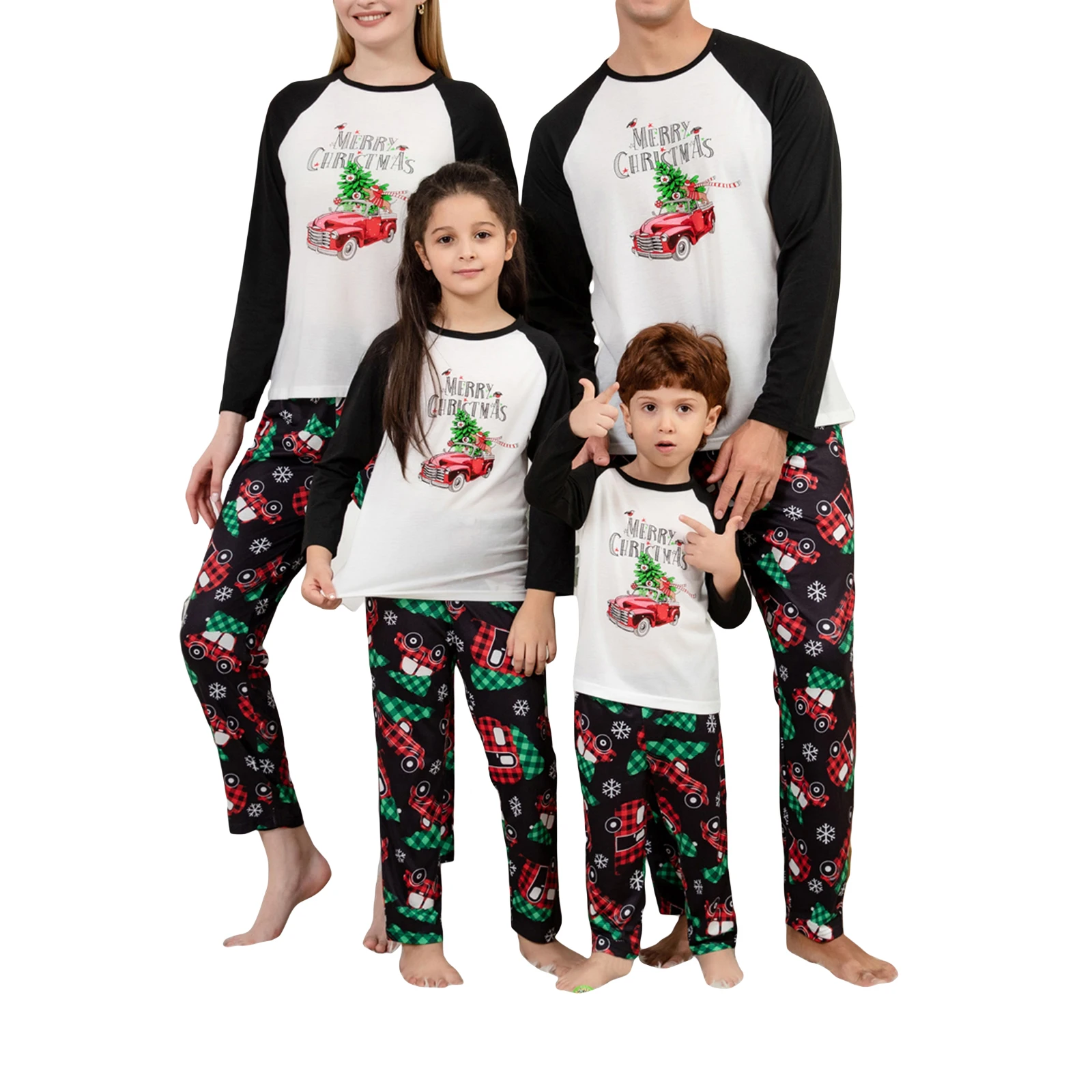 

Christmas Family Matching Pajamas Set Children Baby Long Sleeve Car Letters Print Tops + Elastic Waist Pants Set