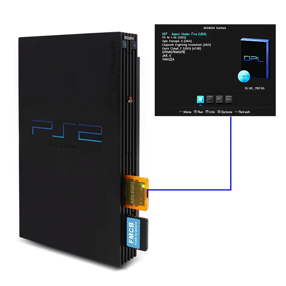 V1.966 8/16/3264MB FMCB PS2 карта OPL 1.2.0 для MX4SIO SIO2SD TF/SD карт адаптер игровых консолей Playstation2 Fat