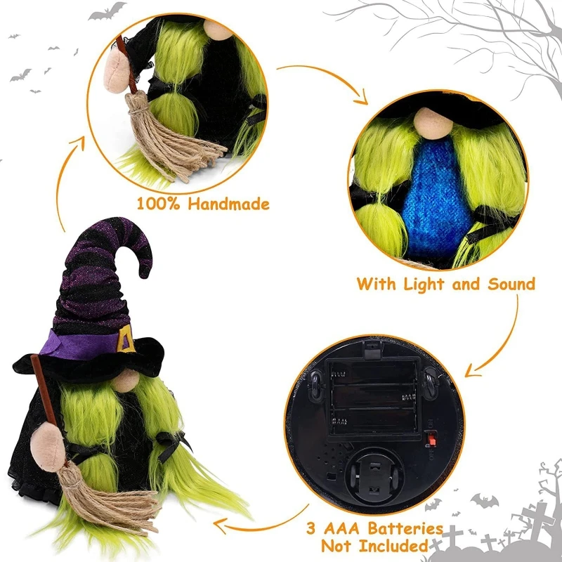 

M17D Хэллоуин СВЕТОДИОДНЫЙ гном Милая ведьма шляпа кукла держатель подарок орнамент настольный декор поделки для детей женщин мужчин подаро...