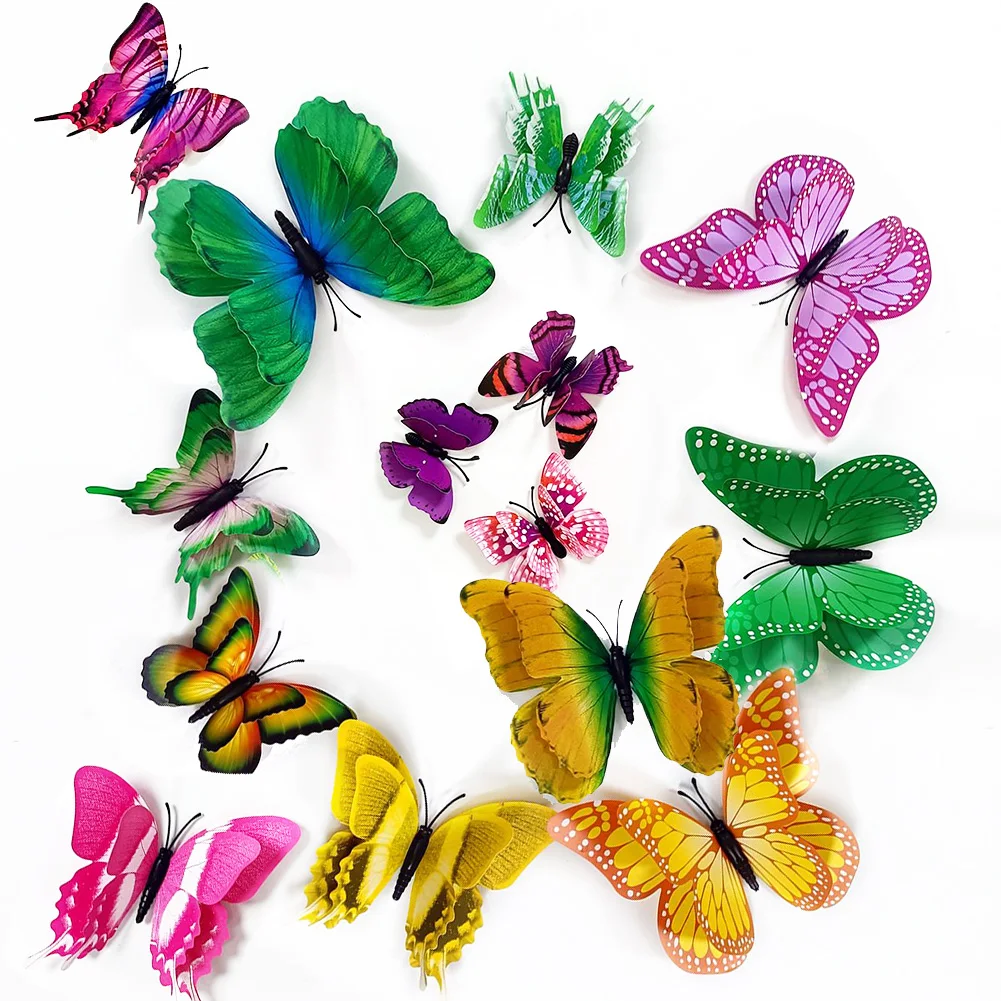 

12pcs PVC 3D Butterfly Wall Decor Double Layer Butterfly Decal Wall Sticker For Home Living Room Wall Decoration Fridge Stickers