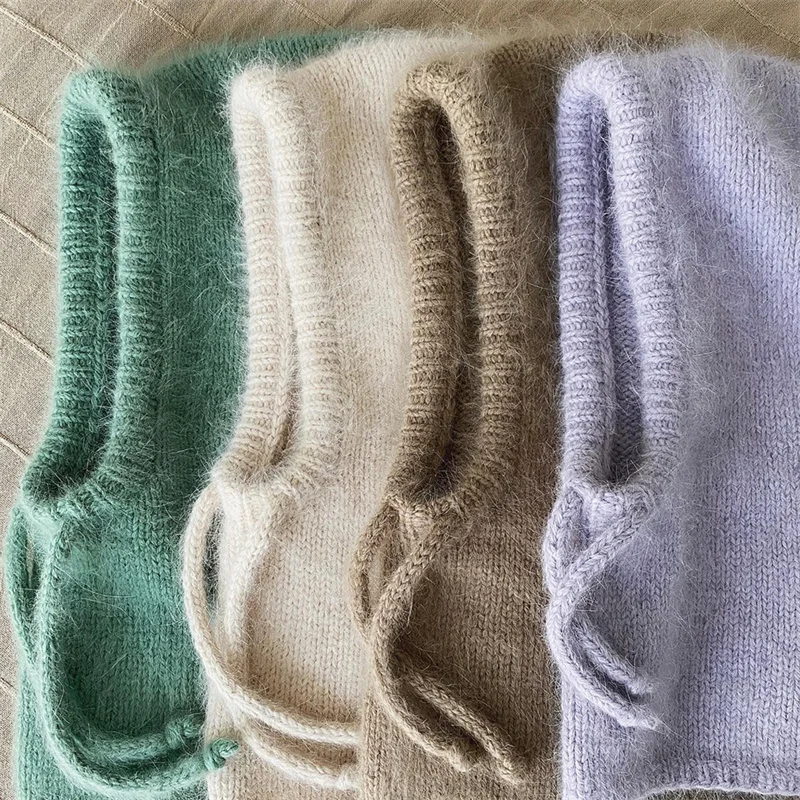 Женская Вязаная Шапка Из Кроличьего Меха Модная Однотонная Балаклава