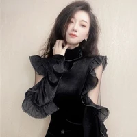 new women traf shirtsroupas femininas blusas sexy hollow out blouse women 2022 korean fashion shirt elegant ruffles velvet blusa